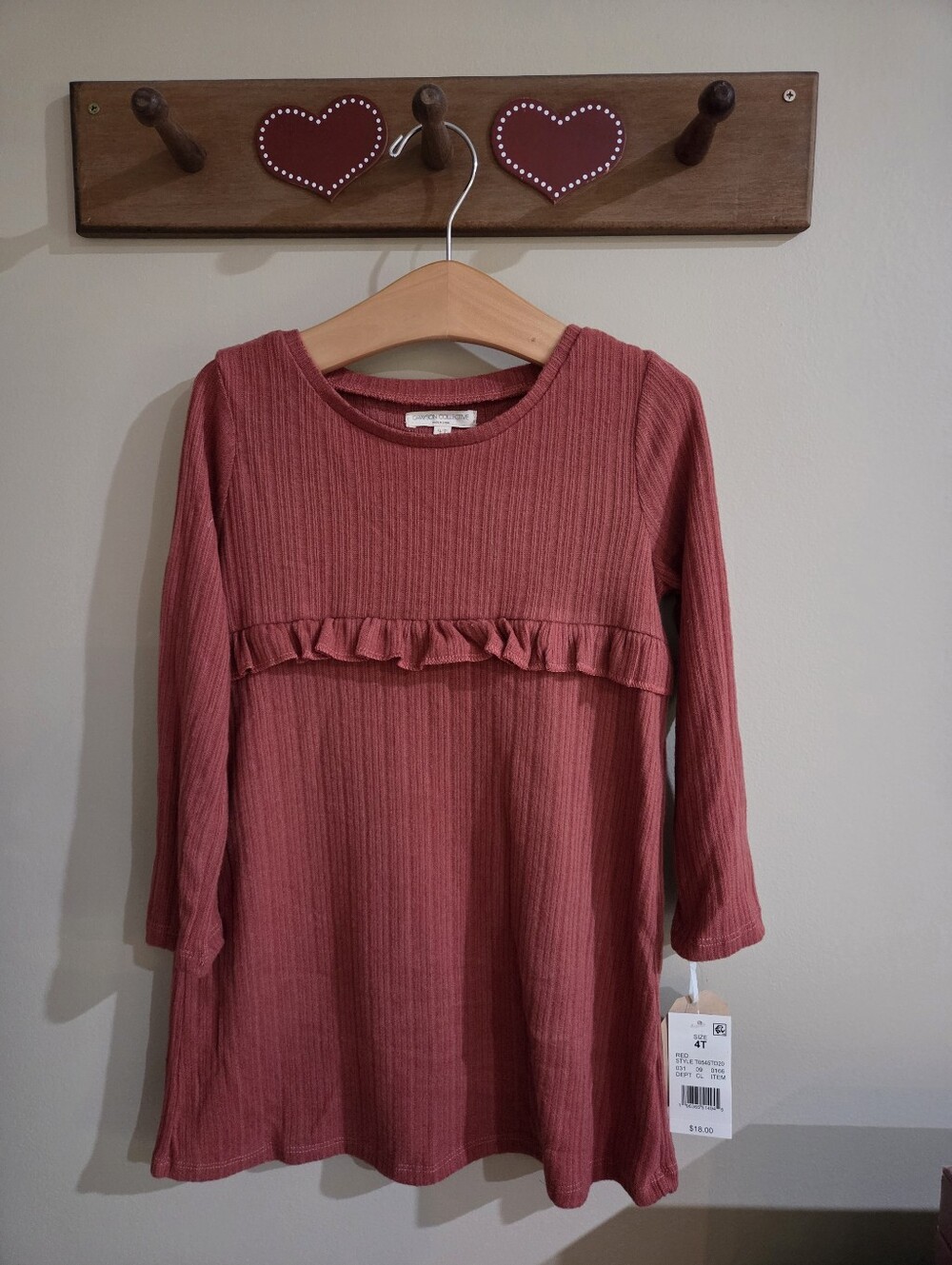 Grayson Collective Ribbed Long Sleeve Ruffle Dress in Red Size 4T
